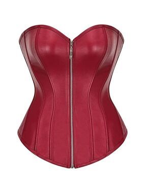 RED leather sexy zipper front bustier corset top bondage cosplay FUN costume NWT